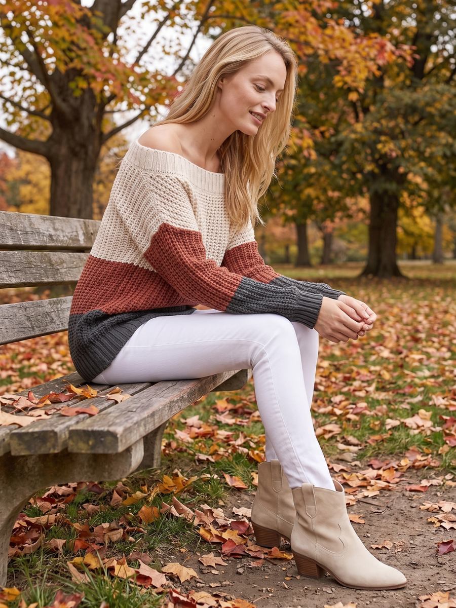 Mia | Cozy Off-Shoulder Striped Knit Sweater 7