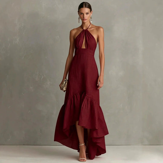 Mia | Elegant Black Halter Neck Maxi Dress for Women 0