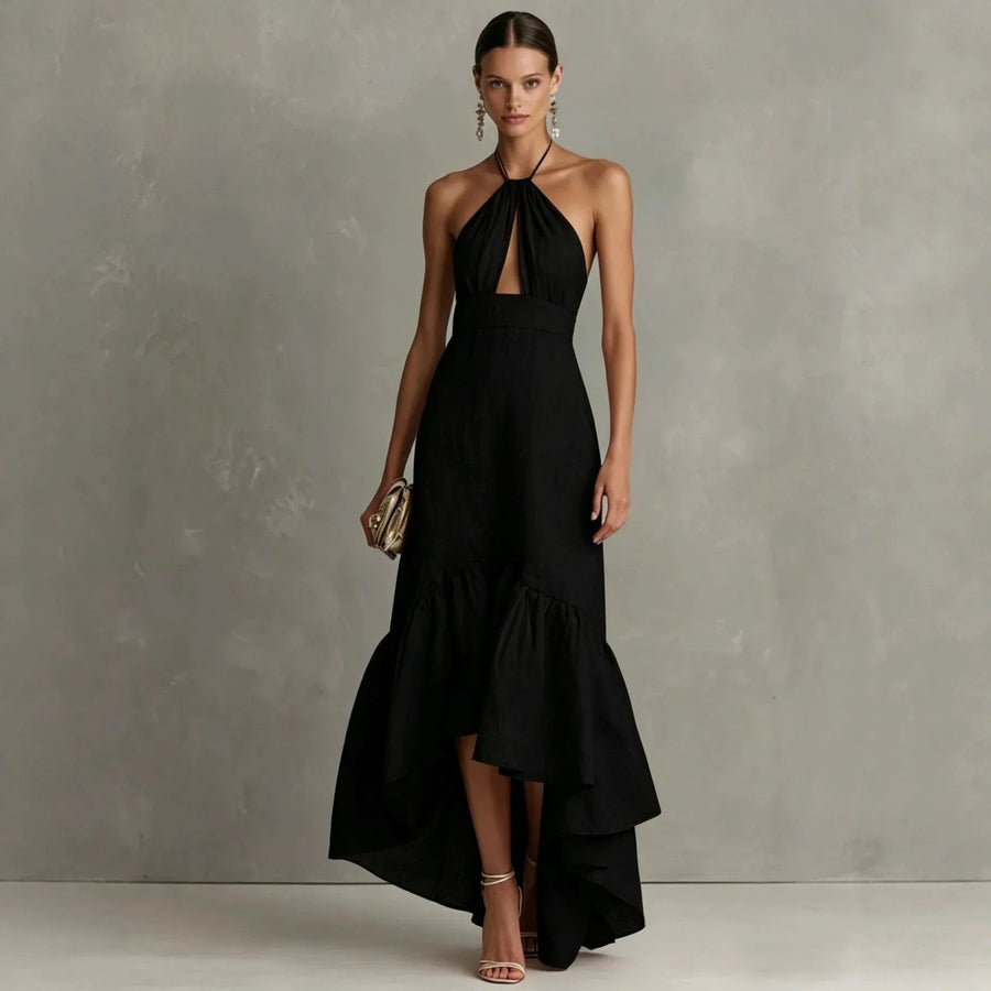 Mia | Elegant Black Halter Neck Maxi Dress for Women 1