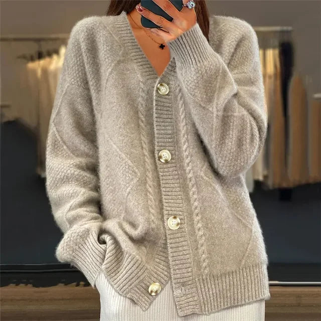 Mia | Elegant Button Front Cardigan with Diamond Knit Design 1