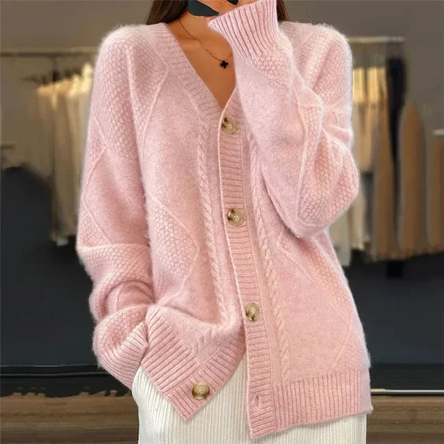 Mia | Elegant Button Front Cardigan with Diamond Knit Design 2