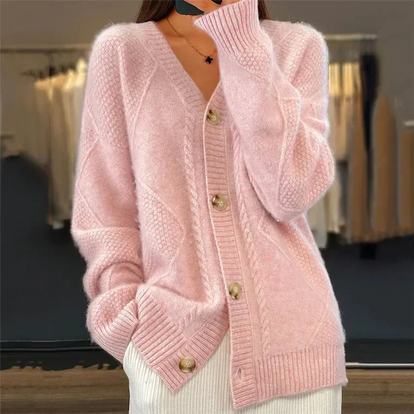 Mia | Elegant Button Front Cardigan with Diamond Knit Design 4