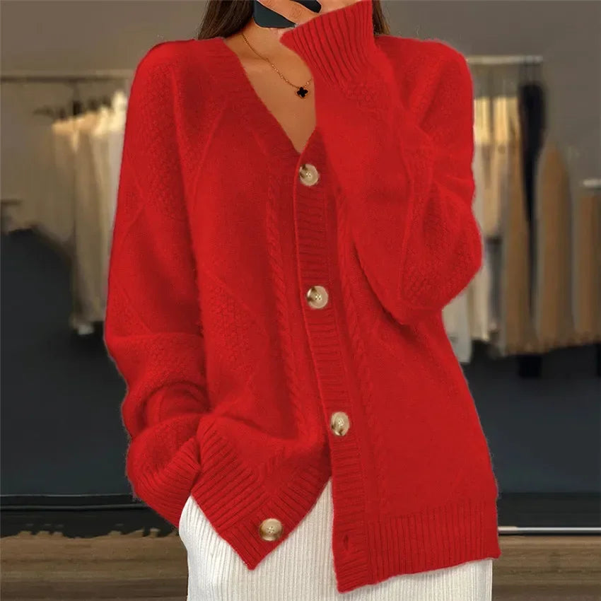 Mia | Elegant Button Front Cardigan with Diamond Knit Design 5
