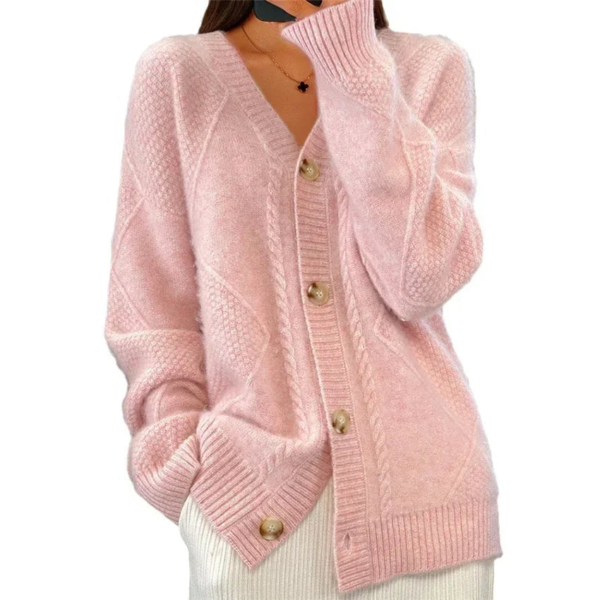 Mia | Elegant Button Front Cardigan with Diamond Knit Design 8