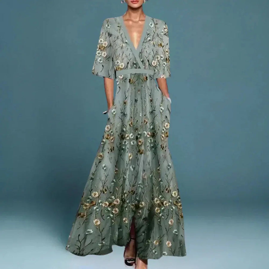 Mia | Elegant Floral Maxi Dress 0