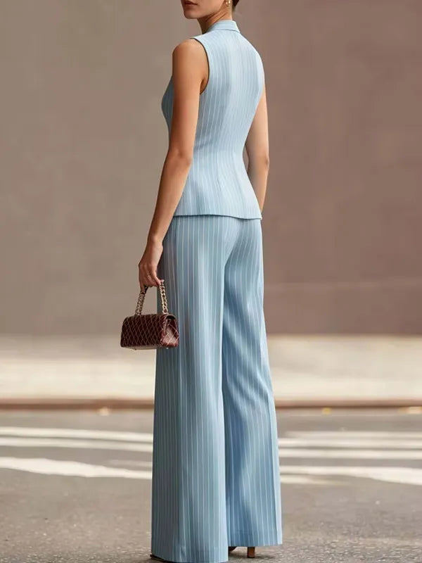 Mia | Elegant Sky Blue Pinstripe Women's Suit Set 2