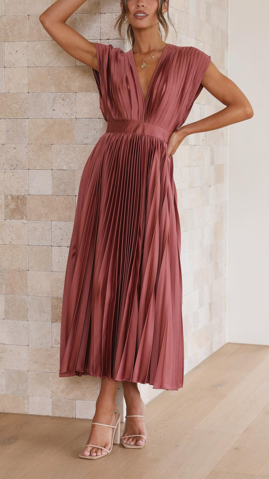 Mia | Elegant Tie Front Pleated Midi Dress 2