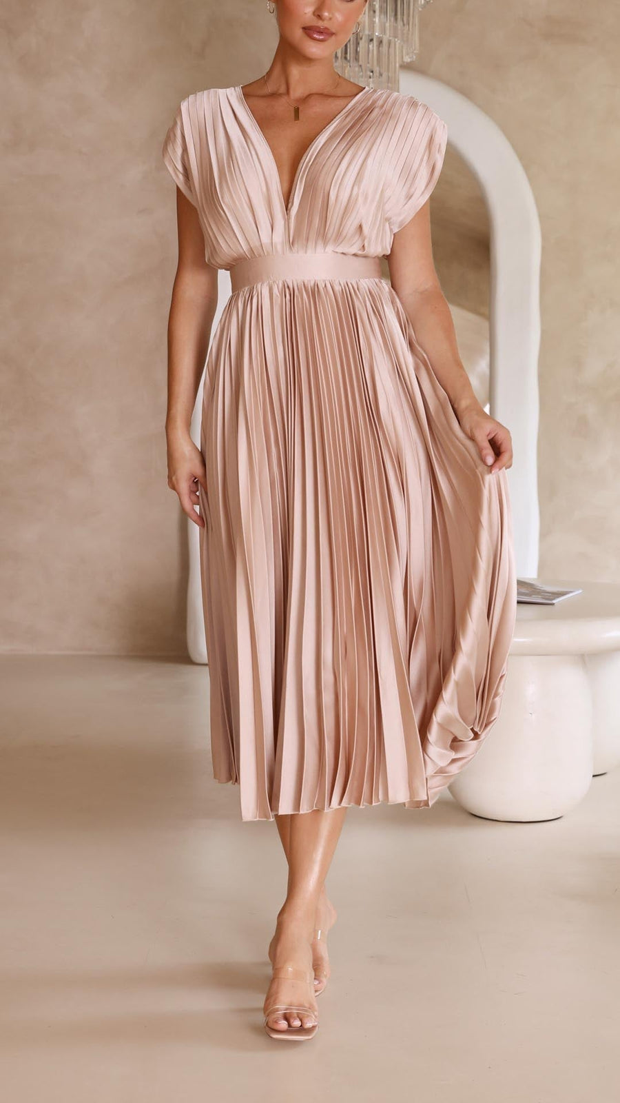 Mia | Elegant Tie Front Pleated Midi Dress 5