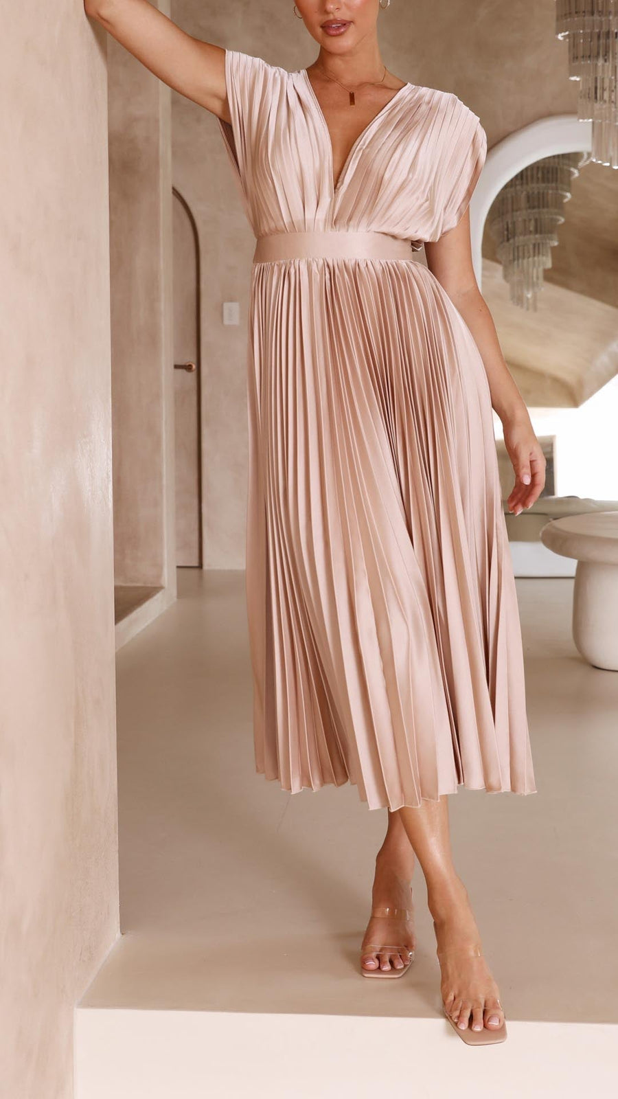 Mia | Elegant Tie Front Pleated Midi Dress 8