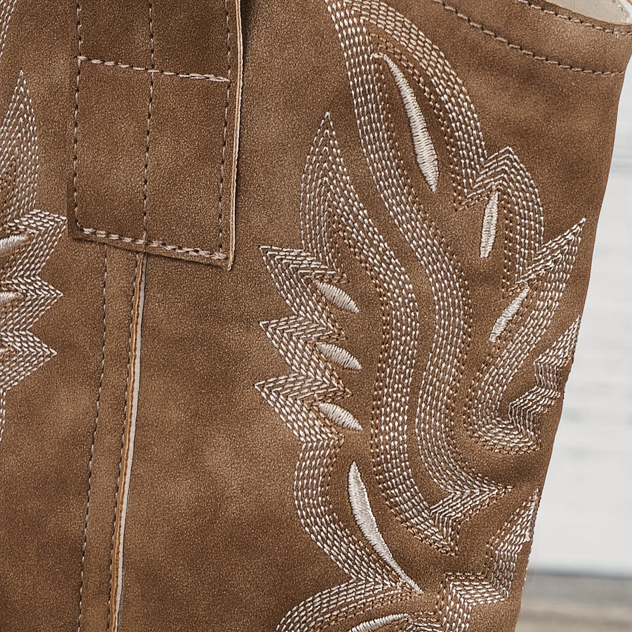 Tonal Embroidered Wide Calf Western Boots