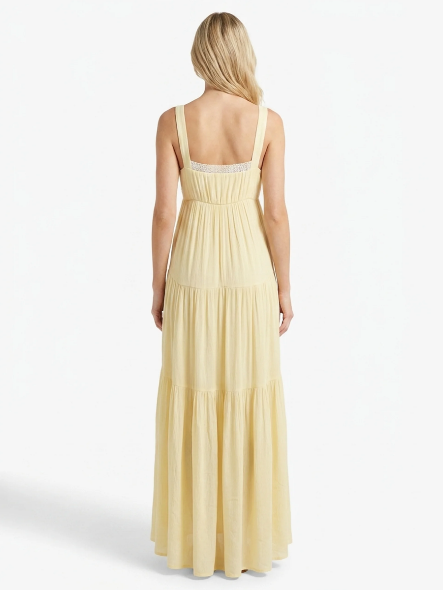 Sophia | Elegant Lace Trim Tiered Linen Maxi Dress 1