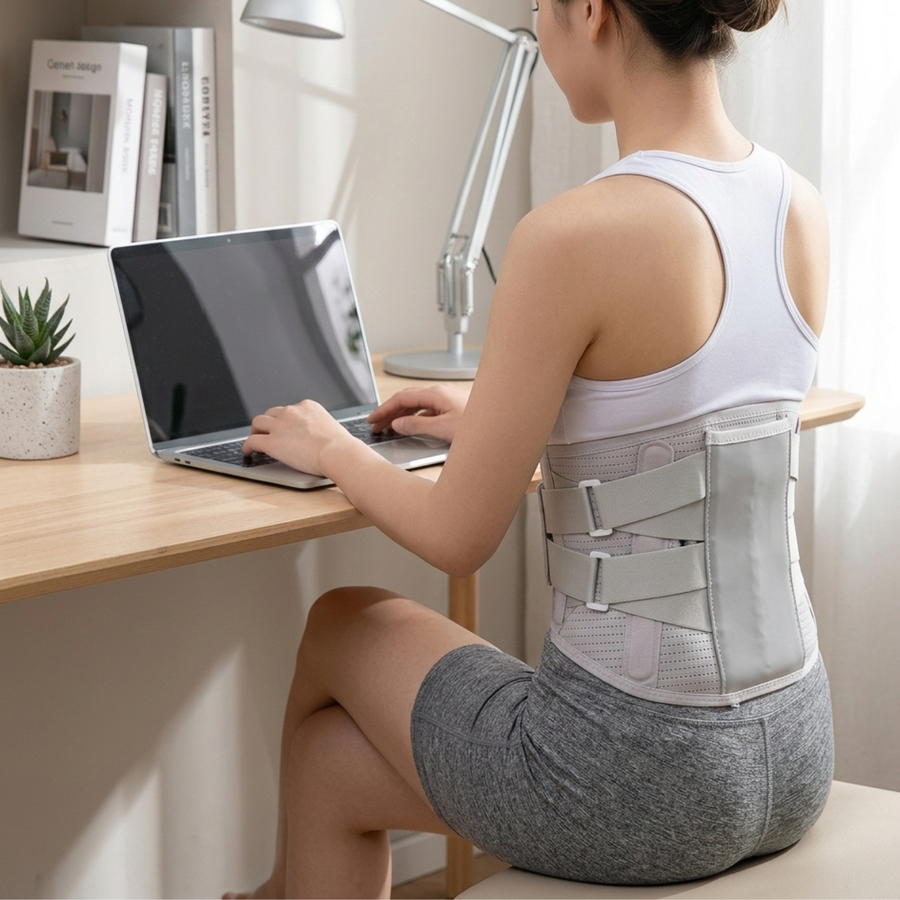 Alverra posture back brace with contoured steel plates adjustable compression breathable mesh