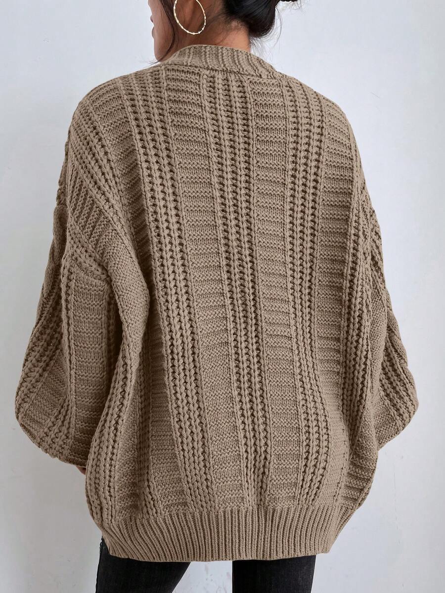 Yara | Chunky Cable Knit Button Up Cardigan with Bishop Sleeves 2