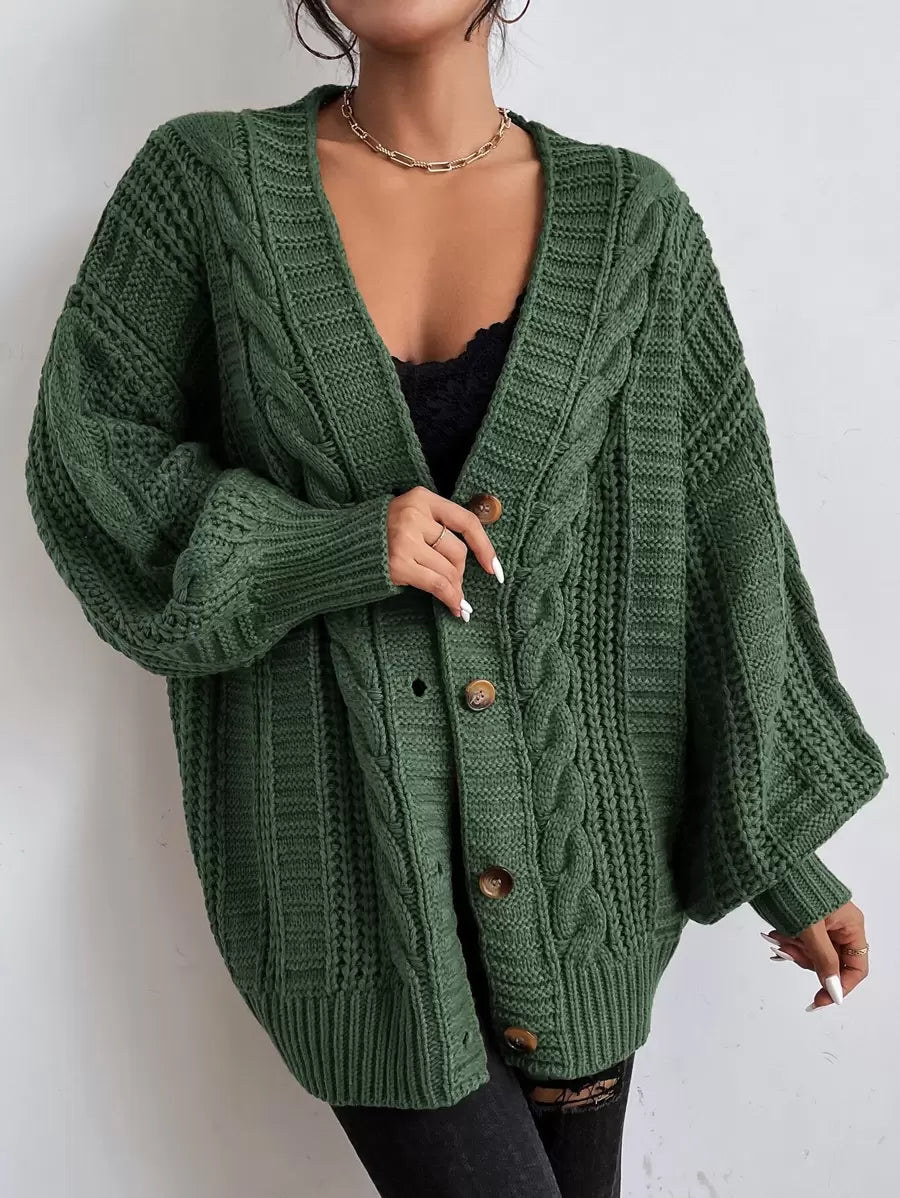 Yara | Chunky Cable Knit Button Up Cardigan with Bishop Sleeves 4