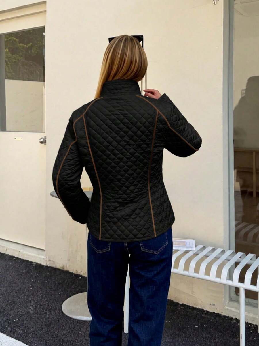Zivora | Diamond Quilted Jacket with Stand Collar and Contrast Piping 1