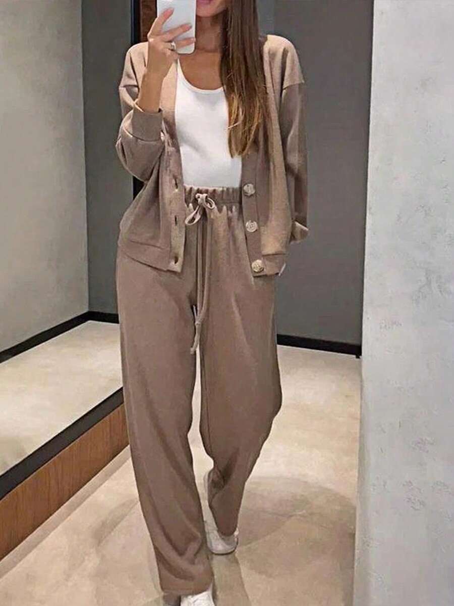 Zolisse | Knit Cardigan and Wide Leg Trouser Set 1