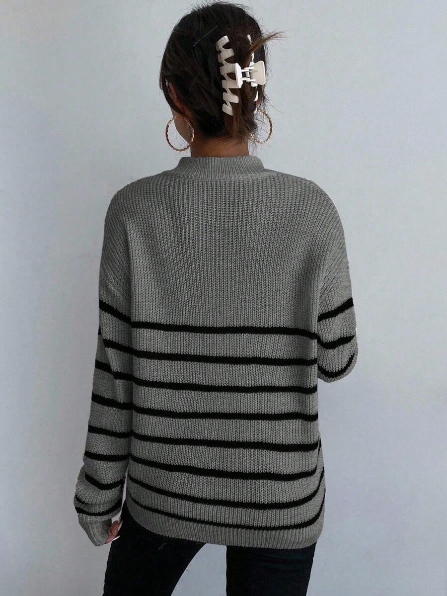 Zorelle | Striped Ribbed Knit Half Zip Jumper with Stand Collar 7