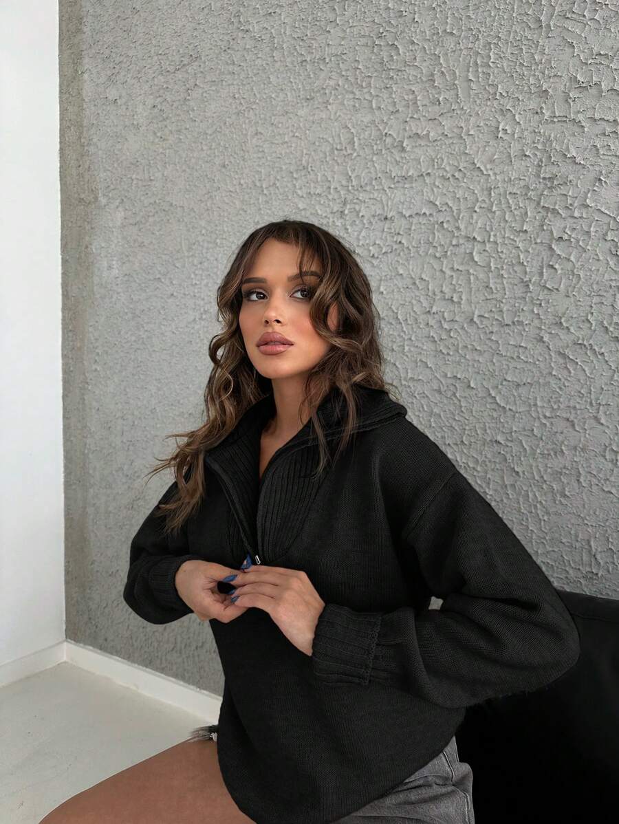 Zovia | Half Zip Collar Jumper with Drop Shoulder 0