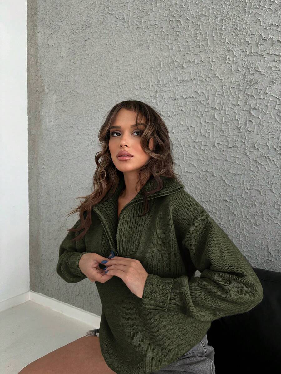 Zovia | Half Zip Collar Jumper with Drop Shoulder 2