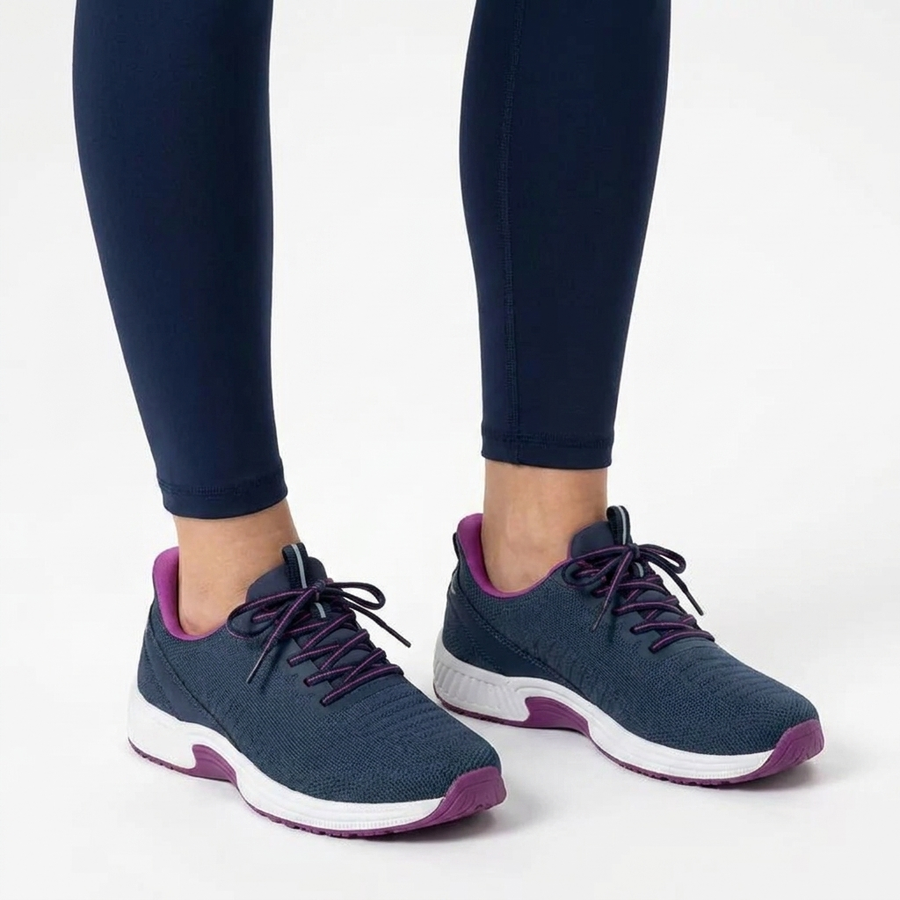 OrthoKnit Slip-On Sneakers Navy - worn